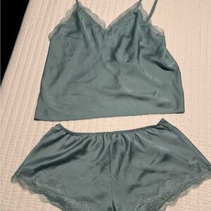 Victoria's Secret Teal Lace Trim Pajama Set